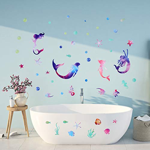 OOTSR Pegatinas de Pared de Sirena, Vinilo Adhesivo Decorativo Pared Sticker, Pegatinas de Pared Para Niñas Niños Dormitorio