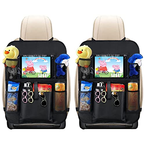 opamoo Organizador Coche, Organizador Asiento Coche 2 Pack Impermeable Organizadores para Coche Universal Multi-Bolsillo Protector Asiento Trasero Coche Niños Kick Mats con Sorporte iPad 10,1"