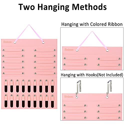 Organizador de Diadema Hair Bow Holder, Colgante de Pared Decoración con 18 broches y 10 cintas desmontables para Habitación Accesorios de peinado Gomas del pelo Pinzas para el Cabello(Corto- Rosado)