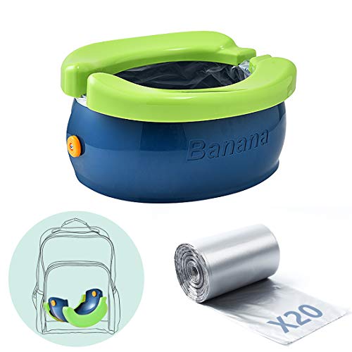 Orinal de viaje para niños, Asiento de entrenamiento para ir al baño,Fácil de transportar y usar cuando se viaja al aire libre o al ir al baño,con 20 bolsa de plástico almacenamiento (Azul verde)