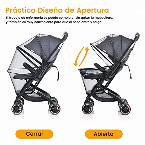 Orzbow Mosquitera Carrito Bebe Universal,Respirable Red Antimosquitos Bebe con Cremallera,3D PVC Support Red Antiinsectos Malla Encriptada para Capazo,Silla de Paseo,Cuna de Viaje,con Bolsa (Negro)