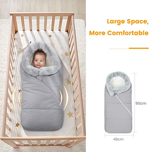 Orzbow Sacos Carrito Bebe Universal,Inviern Saco Silla Paseo,Saco Capazo Cochecito Bebe Con cuello de piel Impermeable a Pruebade Viento Forro de vellón polar (Gris Claro)