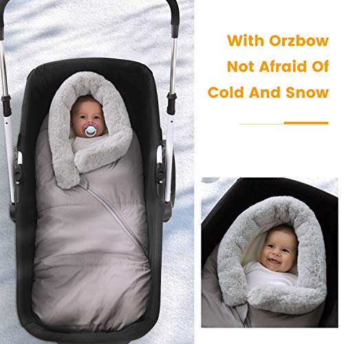 Orzbow Sacos Carrito Bebe Universal,Inviern Saco Silla Paseo,Saco Capazo Cochecito Bebe Con cuello de piel Impermeable a Pruebade Viento Forro de vellón polar (Gris Claro)