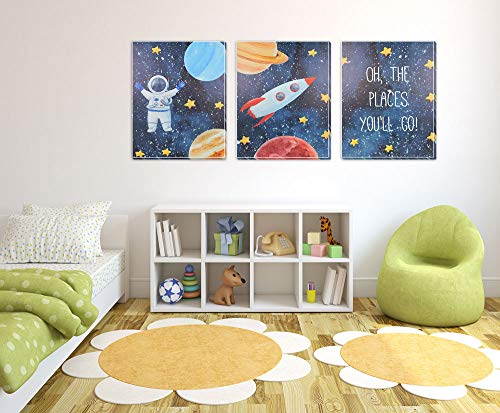 Pack 3 Tríptico cuadros con marco decorativos de lienzo impreso infantiles para decoración pared habitación dormitorio niños con bastidor de madera - 3 cuadros tamaño 40x50cm (Astronauta)