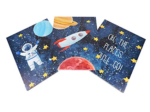 Pack 3 Tríptico cuadros con marco decorativos de lienzo impreso infantiles para decoración pared habitación dormitorio niños con bastidor de madera - 3 cuadros tamaño 40x50cm (Astronauta)