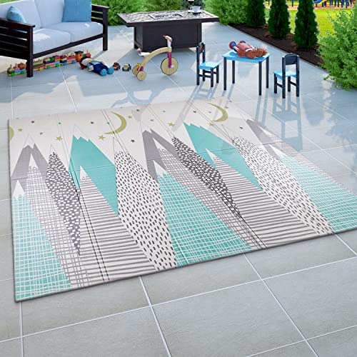 Paco Home Alfombra Juegos Cuarto Infantil Bebé Lavable Animales Nubes Reversible Estrellas Luna Blanco Gris Azul, tamaño:150x200 cm