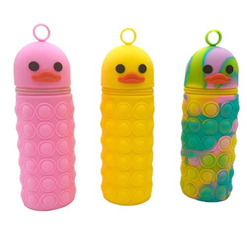 PAIQIU Estuche para lápices para niños - Estuche para lápices con Burbujas de Empuje de Silicona Ducky Party Soporte para bolígrafos para niños Juguete de descompresión para aliviar el estrés