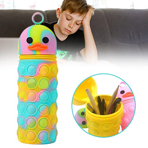 PAIQIU Estuche para lápices para niños - Estuche para lápices con Burbujas de Empuje de Silicona Ducky Party Soporte para bolígrafos para niños Juguete de descompresión para aliviar el estrés