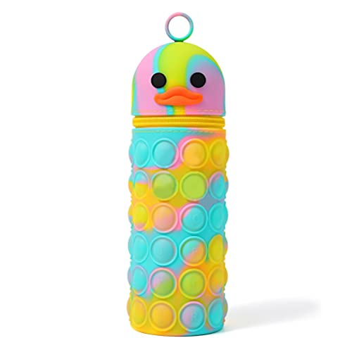 PAIQIU Estuche para lápices para niños - Estuche para lápices con Burbujas de Empuje de Silicona Ducky Party Soporte para bolígrafos para niños Juguete de descompresión para aliviar el estrés