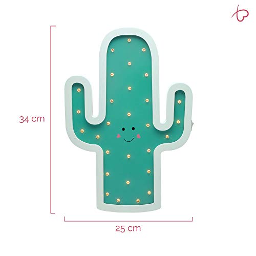 Pauleen 48048 Lámpara infantil de pared Lovely Cactus Lamp cactus Lámpara para habitación infantil LED inalámbrica, con interruptor de palanca