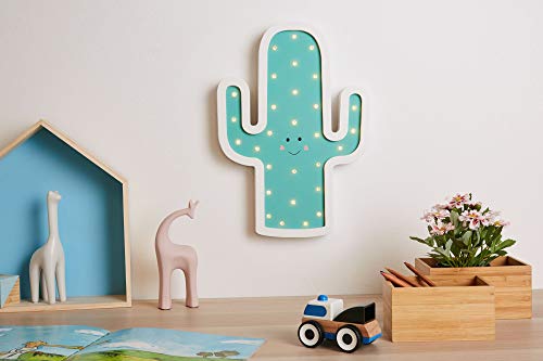 Pauleen 48048 Lámpara infantil de pared Lovely Cactus Lamp cactus Lámpara para habitación infantil LED inalámbrica, con interruptor de palanca