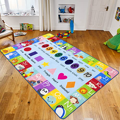 Pauwer Alfombra de juego para niños, extra grande, 100 x 150 cm, colección Playtime ABC, números, formas, animales y colores, para sala de estar, dormitorio, sala de juegos, aula.