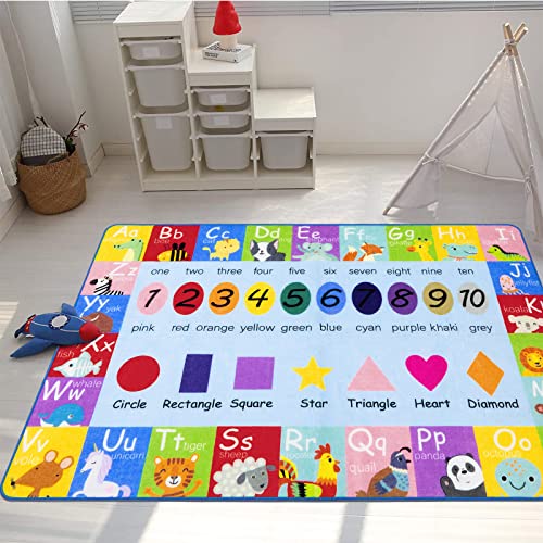 Pauwer Alfombra de juego para niños, extra grande, 100 x 150 cm, colección Playtime ABC, números, formas, animales y colores, para sala de estar, dormitorio, sala de juegos, aula.