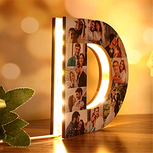 Personalizar 10 fotos Lámpara de madera Letra de madera personalizada Lámpara de pared y letrero personalizado Luz de madera(Carta F)