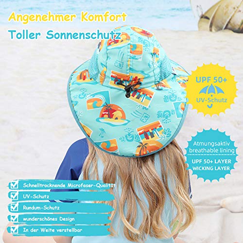 Pesaat Sombrero para el Sol para bebé niña con protección UV con protección para la Nuca Gorro de Verano para niños Paraíso de Playa Large（Paraíso de Playa,3-12 Meses）