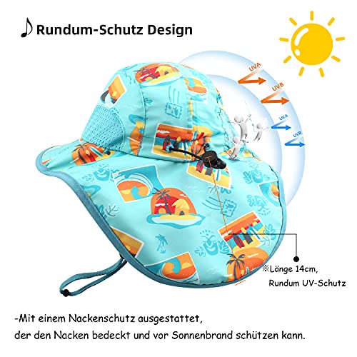 Pesaat Sombrero para el Sol para bebé niña con protección UV con protección para la Nuca Gorro de Verano para niños Paraíso de Playa Large（Paraíso de Playa,3-12 Meses）