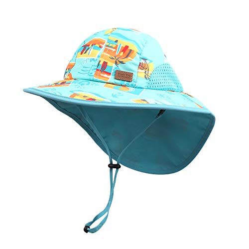 Pesaat Sombrero para el Sol para bebé niña con protección UV con protección para la Nuca Gorro de Verano para niños Paraíso de Playa Large（Paraíso de Playa,3-12 Meses）