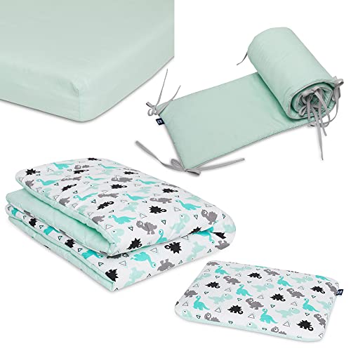 Peti Bebe Baby Nursery - Juego de cama 4 en 1, edredón de cama + almohada + sábana + protector de cama, hecho a mano, 100% algodón