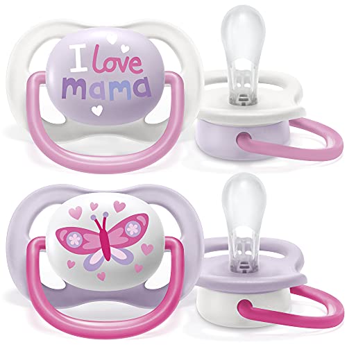 Philips Avent Scf080/02 Paquete De 2 Chupetes Ultra Air, 0-6 Meses, Tetina Blanda, color Rosa Y Malva