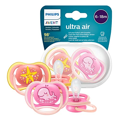 Philips Avent Ultra Air SCF085/04 Chupete, Escudo Ligero, Diseñado para Proporcionar el Flujo de Aire con Orificios que Mantienen la Piel de tu Bebe Seca