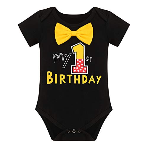 Pijama para bebé niño, 1º cumpleaños, disfraz de Mickey Mouse, pijama + tirantes ajustables + pantalones + cinta para la cabeza, 4 piezas, para hombre, Black-1st Birthday, 12-18 Meses