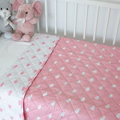 PimpamTex – Colcha Bouti Estampada Reversible para Cama – (Cuna (100x120 cm), Nubecita Rosa)