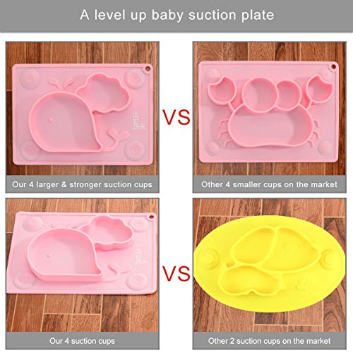 Placas de succión para bebés de niños pequeños de silicona, mantel de alimentación para bebés, mantel individual, plato de tazón de succión para bebé destete 27,5 × 19,7 cm, rosa, por Super Kitchen