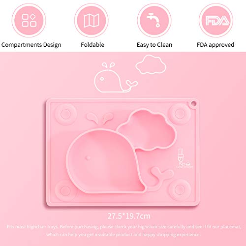 Placas de succión para bebés de niños pequeños de silicona, mantel de alimentación para bebés, mantel individual, plato de tazón de succión para bebé destete 27,5 × 19,7 cm, rosa, por Super Kitchen