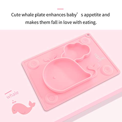 Placas de succión para bebés de niños pequeños de silicona, mantel de alimentación para bebés, mantel individual, plato de tazón de succión para bebé destete 27,5 × 19,7 cm, rosa, por Super Kitchen