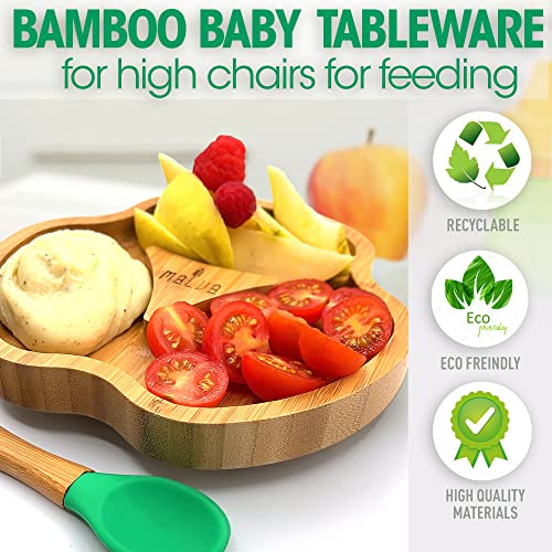 Plato de bambu para bebes con cuchara y ventosa antiderrame