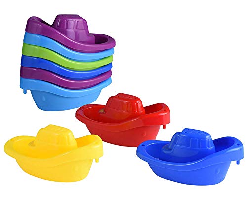 Playkidz Juguete de baño Pequeño Bote Paquete de Tren de 9 remolcadores de plástico apilables para niños para bañera y más en 6 Colores, Edades 3 y más, Multicolor (3052)