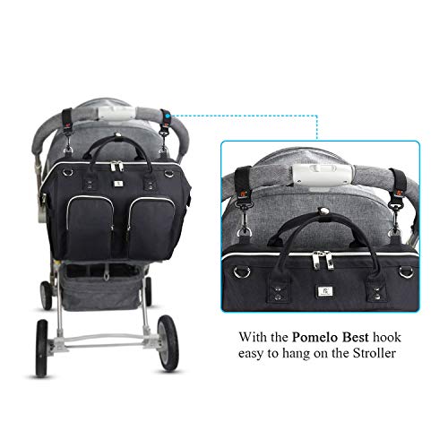 Pomelo Best Bolso Cambiador Bebé de Pañales | bolso carro gemelar | Impermeable |Gran Capacidad y Multibolsillo| Diseño universal,con 2 Ganchos Carrito de Bebé y Cambiador portatil de pañales(Negro1)