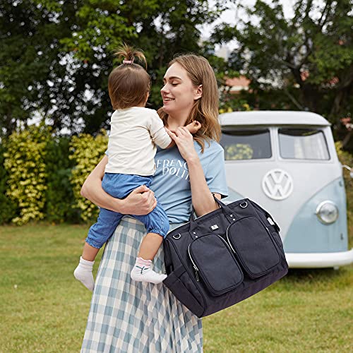 Pomelo Best Bolso Cambiador Bebé de Pañales | bolso carro gemelar | Impermeable |Gran Capacidad y Multibolsillo| Diseño universal,con 2 Ganchos Carrito de Bebé y Cambiador portatil de pañales(Negro1)