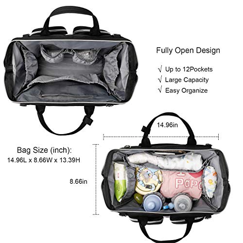 Pomelo Best Bolso Cambiador Bebé de Pañales | bolso carro gemelar | Impermeable |Gran Capacidad y Multibolsillo| Diseño universal,con 2 Ganchos Carrito de Bebé y Cambiador portatil de pañales(Negro1)