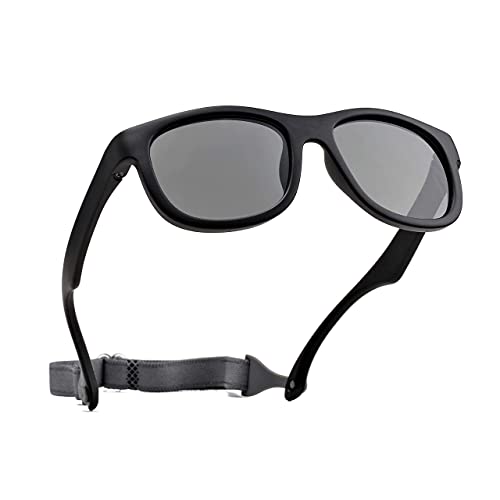 Pro Acme Gafas de sol polarizadas irrompibles para bebés flexibles con correa de silicona suave marco de 0-24 meses, A4 - Marco negro | Lente gris, Small