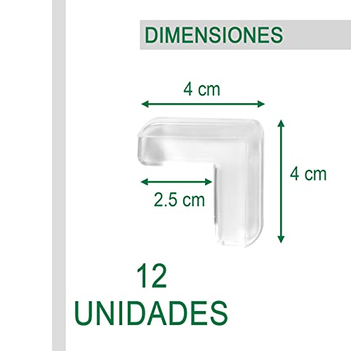 Protector Esquinas Adhesivo para bebe,Seguridad para bebés y Niños, Antigolpes Transparente para Mesa y Muebles, 12 uds PVC, Gran Fijación, Material de Calidad, Resistente a golpes, 4 cm. x 4 cm.