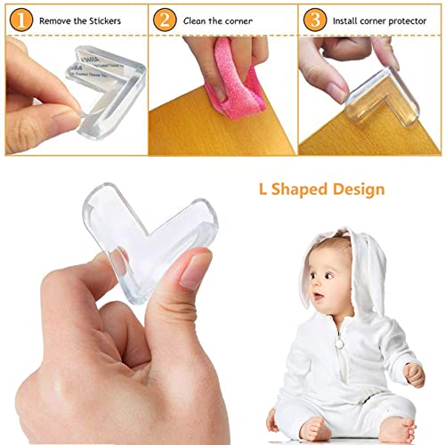 Protector Esquinas Transparente, 20 Pcs Protector Esquina Mesa, Protector de Esquinas para Bebe para Niños Mobiliario de Seguridad Contra Esquinas Afiladas, Forma de L(Transparente)