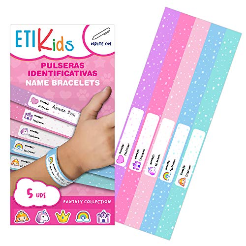 Pulsera Identificativa Para Niños Personalizable. Resistente al Agua. 5 Unidades. (Fantasy)