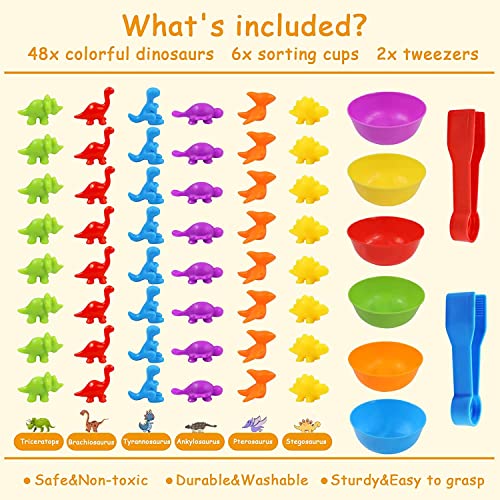 Purphy Dinosaurios Juguetes 2 3 4 5 Años, Juguete Educativo Juego de Combinación de Colores & Clasificación Motricidad Fina Juegos Niños 3-5 Años Regalo Bebe de Cumpleaños Pascua Navidad