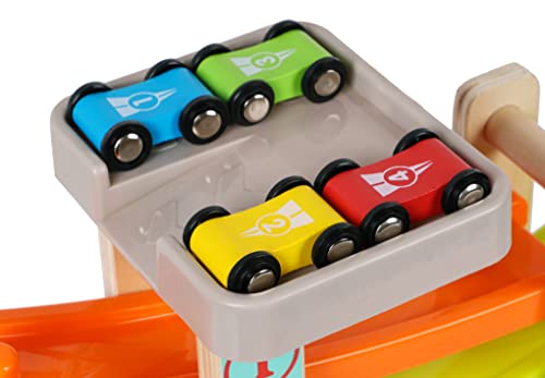 Rampa de coche de madera Pista de carreras Juguete-Juego de coches para niños pequeños-Coches de reemplazo 4 Pack-match Click Clack Track Vehicles Set-Primeros coches deportivos para un año 18 meses