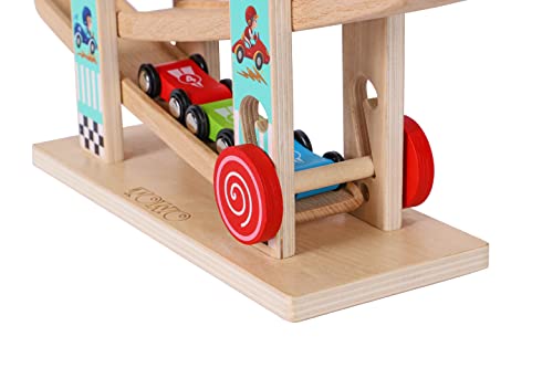 Rampa de coche de madera Pista de carreras Juguete-Juego de coches para niños pequeños-Coches de reemplazo 4 Pack-match Click Clack Track Vehicles Set-Primeros coches deportivos para un año 18 meses