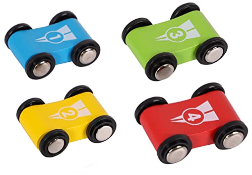 Rampa de coche de madera Pista de carreras Juguete-Juego de coches para niños pequeños-Coches de reemplazo 4 Pack-match Click Clack Track Vehicles Set-Primeros coches deportivos para un año 18 meses