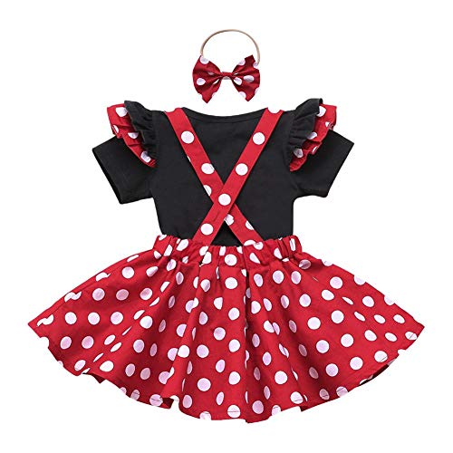 Recién Nacido Infantil Bebé Niña Disfraz de Minnie Mouse Camisa de Algodón Manga Corta Lunares Falda de Tirantes Diadema 3pcs Set para Fiesta Cumpleaños Carnaval Navidad Halloween Negro 04 9-12 Meses