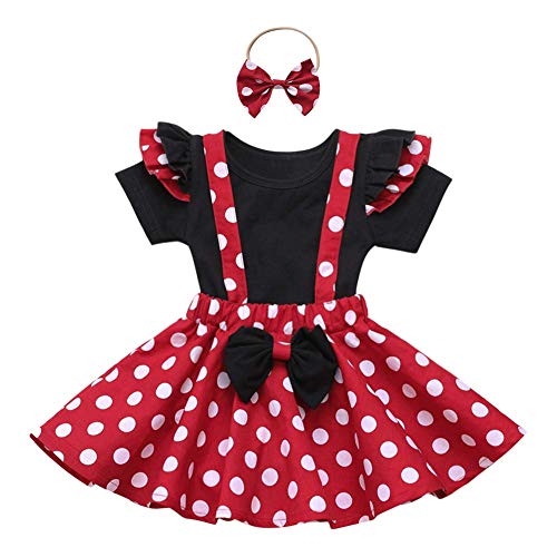 Recién Nacido Infantil Bebé Niña Disfraz de Minnie Mouse Camisa de Algodón Manga Corta Lunares Falda de Tirantes Diadema 3pcs Set para Fiesta Cumpleaños Carnaval Navidad Halloween Negro 04 9-12 Meses