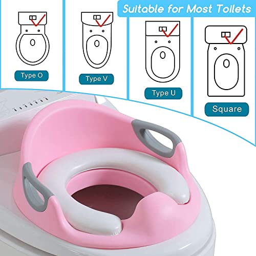 Reductor WC Niños - Portatil Vater para Niños,Reductor de Inodoro Ergonómico para Niños,Reductor de Inodoro con Reposabrazos y 2 PU Almohadillas (Rosa)