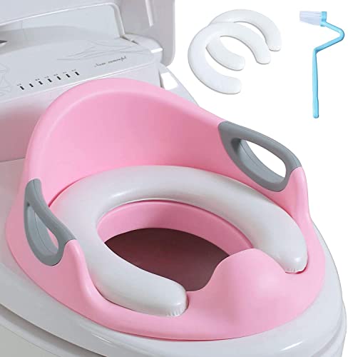 Reductor WC Niños - Portatil Vater para Niños,Reductor de Inodoro Ergonómico para Niños,Reductor de Inodoro con Reposabrazos y 2 PU Almohadillas (Rosa)