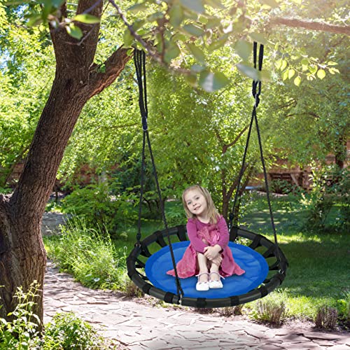 relaxdays Columpio Jardín Nido de Altura Ajustable para Niños y Adultos, hasta 100 kg, Azul, ø 80 cm