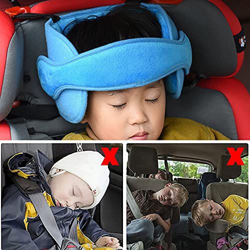 Reposacabeza,Soporte Para La Cabeza Del Asiento De Coche Para Bebé,CinturóN De SujecióN Ajustable Para NiñOs Infantil Azul