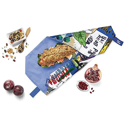 Roll'eat ® | Bolsa Merienda, Porta Bocadillos con Envoltorio Reutilizable, Porta Alimentos Ecológico sin BPA, Bolsa de Tela, Color Stereo - Boc'n'Roll Teens Girls