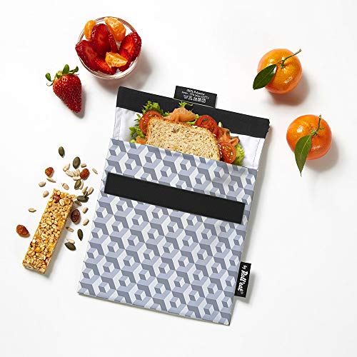 Roll'eat ® | Porta Sandwich Reutilizable, Bolsa Ecológica sin BPA, Porta Bocadillo de Color Negro - Snack'n'Go Tiles